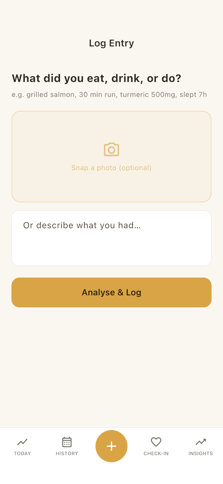 Log entry — snap a photo or describe what you ate